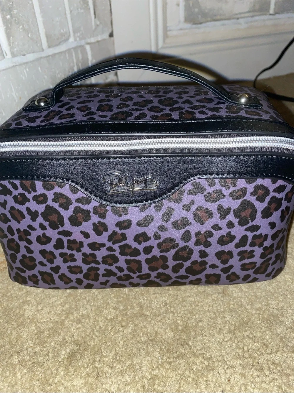 Boyatu 3 pc Purple Leopard Print Travel Cosmetic Case with Top Handle